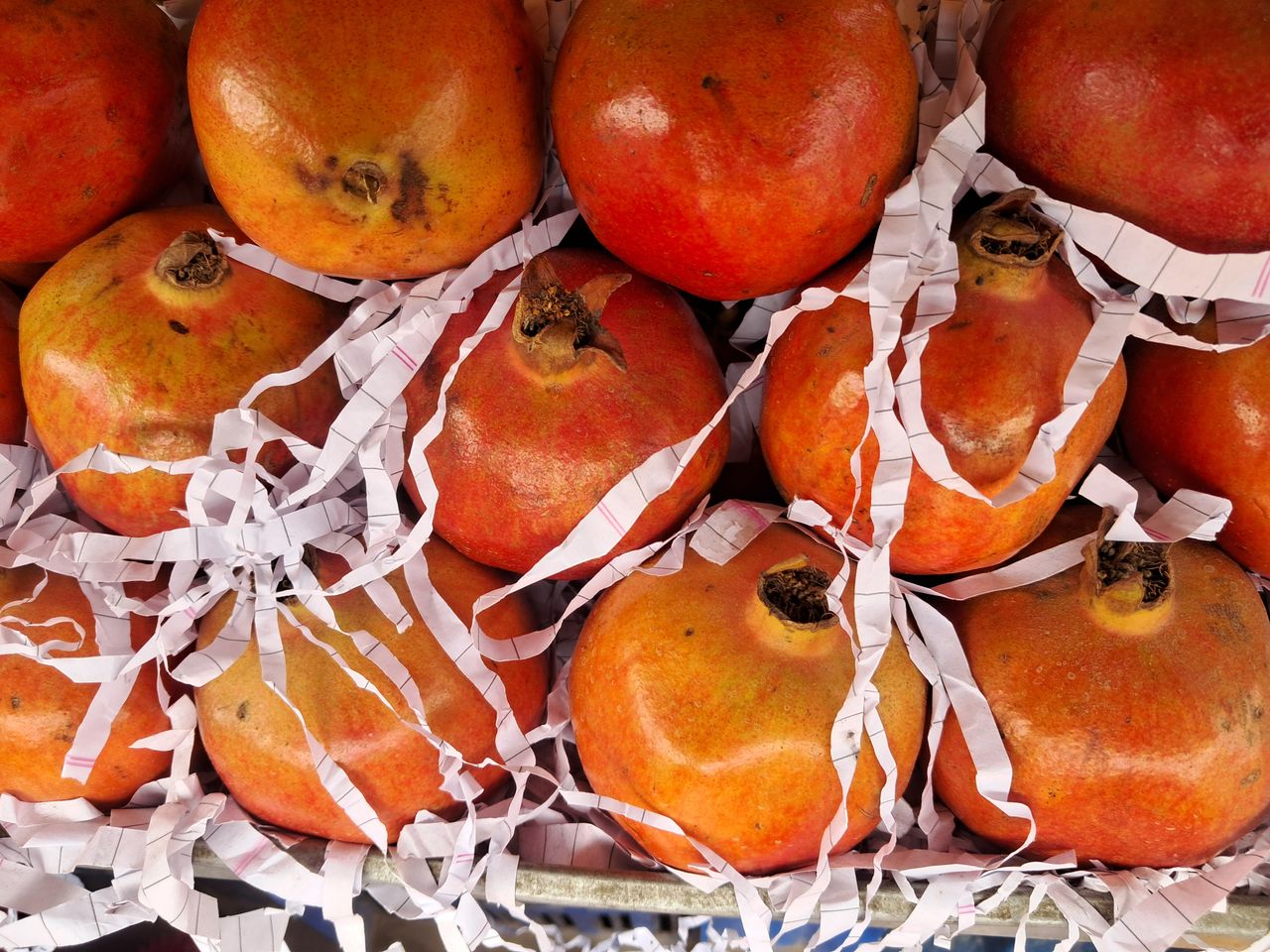 services-01 A vibrant display of fresh pomegranates arranged together, showcasing their rich red colors.